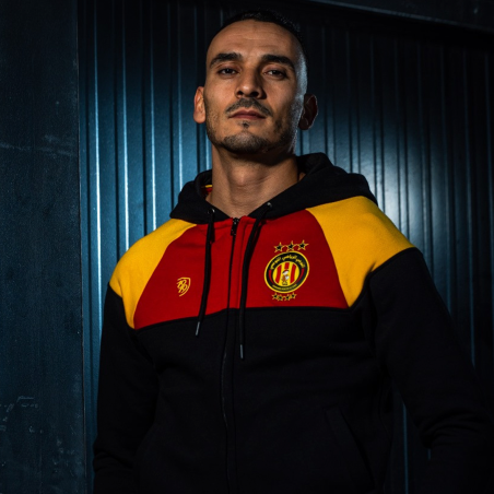 Esperance Sportive de Tunis: Tricolor Cotton Zip-up Hooded Jacket in Black, Yellow, and Red